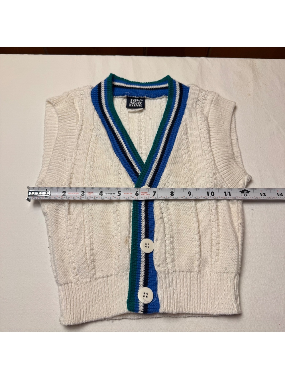 Vintage Kids Cable Knit Sweater Vest Tow Away Zone Cream Striped Trim Size 3 - Picture 6 of 6